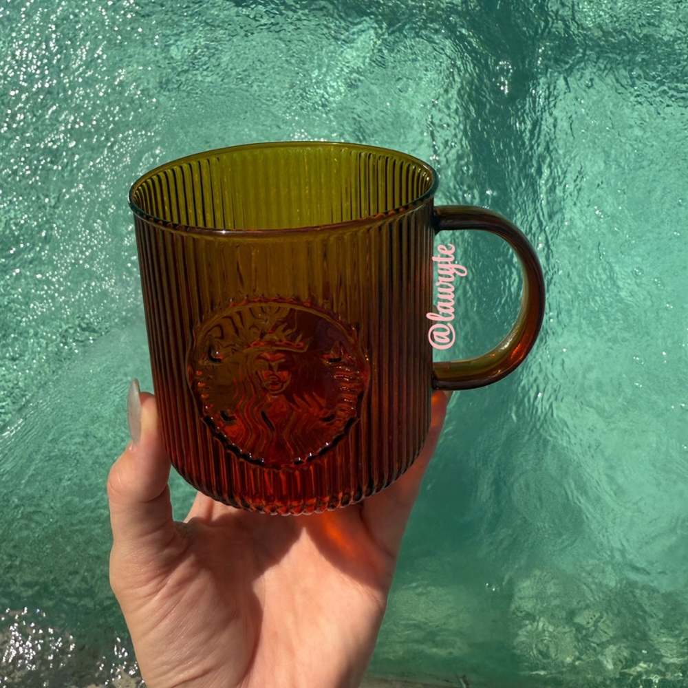 Starbucks 2025 Amber Ribbed Glass Cup - Picture 3 of 5
